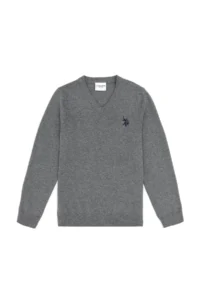 US Polo Assn. Boys' Gray Melanj Basic V-Neck Sweater