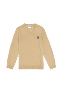 US Polo Assn. Boys' Light Khaki Basic V-Neck Sweater - Image 2