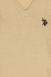 US Polo Assn. Boys' Light Khaki Basic V-Neck Sweater - Image 4