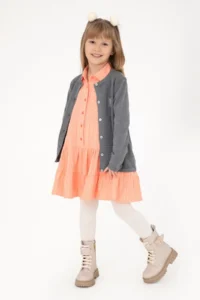 US Polo Assn. Girls' Gray Melanj Crew Neck Knitwear Cardigan - Image 2