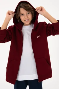 US Polo Assn. Boys' Zippered Burgundy Fleece Hooded Sweatshirt - Image 2