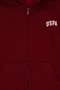 US Polo Assn. Boys' Zippered Burgundy Fleece Hooded Sweatshirt - Image 5
