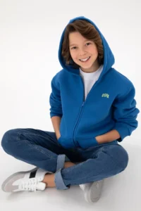 US Polo Assn. Boys' Zippered Cobalt Fleece Hooded Sweatshirt - Image 2