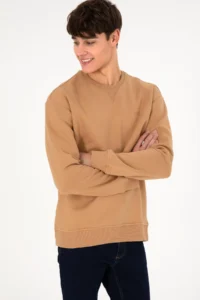 US Polo Assn. Men Crew Neck Camel Basic Fleece Sweatshirt - Image 5