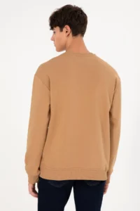 US Polo Assn. Men Crew Neck Camel Basic Fleece Sweatshirt - Image 6