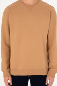 US Polo Assn. Men Crew Neck Camel Basic Fleece Sweatshirt - Image 7