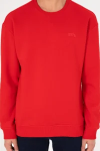 US Polo Assn. Men Crew Neck Red Basic Fleece Sweatshirt - Image 7