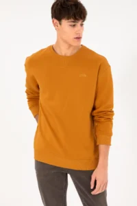 US Polo Assn. Men Crew Neck Mustard Basic Fleece Sweatshirt - Image 5