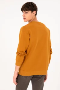 US Polo Assn. Men Crew Neck Mustard Basic Fleece Sweatshirt - Image 6