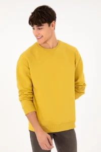 US Polo Assn. Men Crew Neck Yellow Basic Fleece Sweatshirt - Image 5