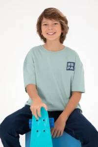 US Polo Assn. Boys' Water Green Oversized Crew Neck T-Shirt - Image 2