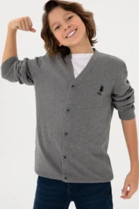 US Polo Assn. Boys' Gray Melanj Knitwear Cardigan - Image 2