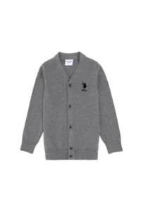 US Polo Assn. Boys' Gray Melanj Knitwear Cardigan - Image 3