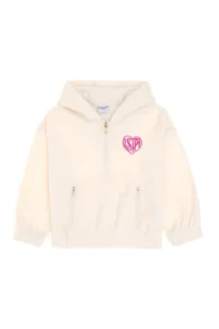 US Polo Assn. Girls' Cream Half Zippered Fleece Sweatshirt - Image 4