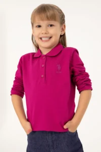US Polo Assn. Girls' Fuchsia Polo Shirt Collar Basic Sweatshirt - Image 2