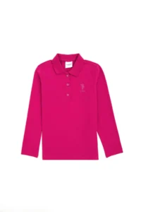 US Polo Assn. Girls' Fuchsia Polo Shirt Collar Basic Sweatshirt - Image 3