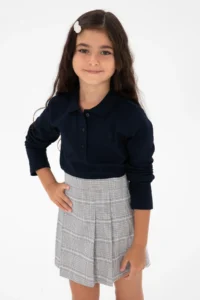 US Polo Assn. Girls' Navy Blue Polo Shirt Collar Basic Sweatshirt - Image 2
