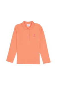 US Polo Assn. Girls' Salmon Polo Shirt Collar Basic Sweatshirt - Image 3