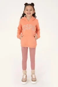 US Polo Assn. Girls' Salmon Hooded Basic Sweatshirt - Image 2