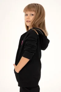 US Polo Assn. Girls' Black Zippered Basic Sweatshirt