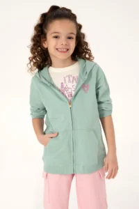 US Polo Assn. Girls' Aqua Green Zippered Basic Sweatshirt