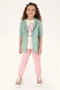 US Polo Assn. Girls' Aqua Green Zippered Basic Sweatshirt - Image 2