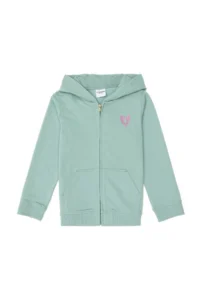 US Polo Assn. Girls' Aqua Green Zippered Basic Sweatshirt - Image 3