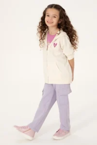 US Polo Assn. Girls' Cream Zippered Basic Sweatshirt - Image 2