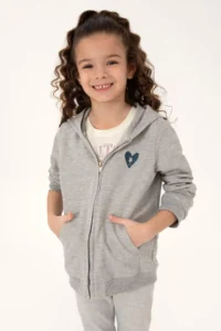 US Polo Assn. Girls' Light Gray Melanj Zippered Basic Sweatshirt