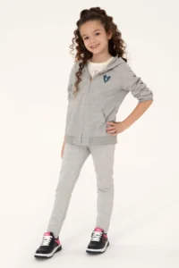 US Polo Assn. Girls' Light Gray Melanj Zippered Basic Sweatshirt - Image 2