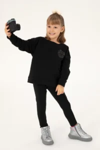 US Polo Assn. Girls' Black Crew Neck Basic Sweatshirt - Image 2