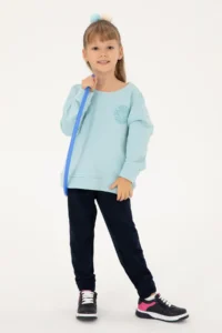 US Polo Assn. Girls' Aqua Green Crew Neck Basic Sweatshirt - Image 2