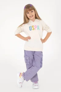 US Polo Assn. Girls' Cream Hooded Sweatshirt