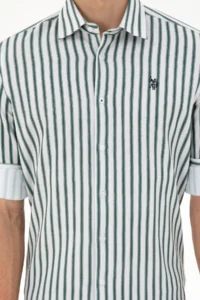 US Polo Assn. Men Dark Green Striped White Shirt - Image 6