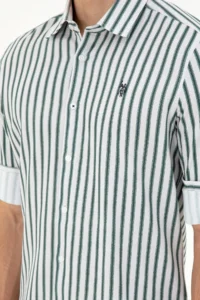 US Polo Assn. Men Dark Green Striped White Shirt - Image 7