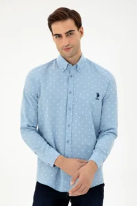 US Polo Assn. Men Light Blue Regular Fit with pocket Shirt - Image 3