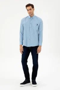 US Polo Assn. Men Light Blue Regular Fit with pocket Shirt - Image 4