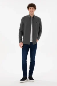 US Polo Assn. Men Anthracite Long Sleeve Basic Shirt - Image 4