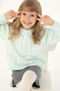US Polo Assn. Girls' Aqua Green Crew Neck Sweater - Image 2