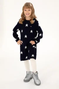 US Polo Assn. Girls' Navy Blue Knitwear Turtleneck Knit Dress