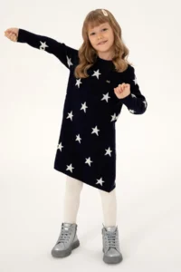 US Polo Assn. Girls' Navy Blue Knitwear Turtleneck Knit Dress - Image 2