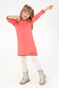 US Polo Assn. Girls' Pomegranate Polo Shirt Collar Knit Dress - Image 2