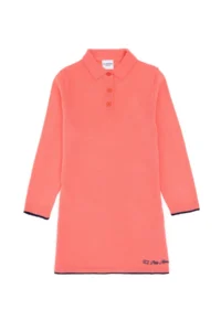 US Polo Assn. Girls' Pomegranate Polo Shirt Collar Knit Dress - Image 3