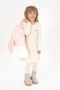 US Polo Assn. Girls' Cream Melanj Crew Neck Knit Dress - Image 2