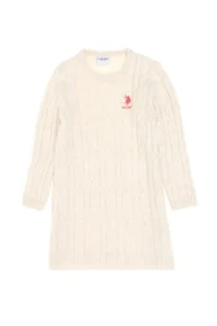 US Polo Assn. Girls' Cream Melanj Crew Neck Knit Dress - Image 3