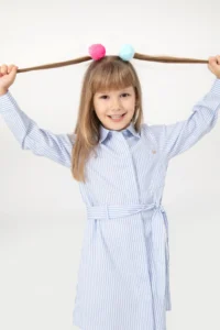 US Polo Assn. Girls' Light Blue Weaving Dress - Image 2