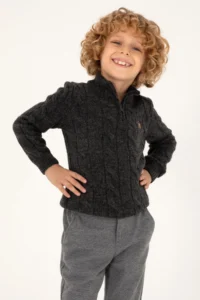 US Polo Assn. Boys' Half Zippered Anthracite Melange Sweater
