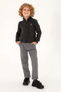 US Polo Assn. Boys' Half Zippered Anthracite Melange Sweater - Image 2