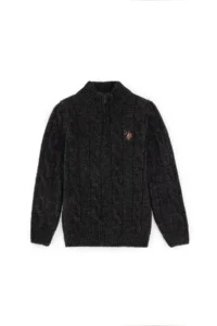 US Polo Assn. Boys' Half Zippered Anthracite Melange Sweater - Image 3