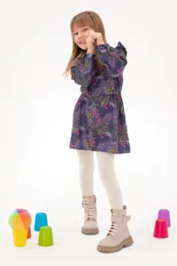 US Polo Assn. Girls' Navy Blue Floral Patterned Frilly Weaving Dress - Image 2
